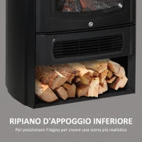 Camino Elettrico con Fiamma Realistica e Temperatura Regolabile, Riscalda 20-25㎡, Acciaio Nero e Vetro Temperato