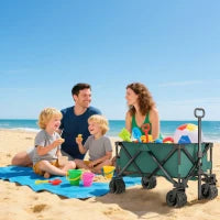 Carrello da Giardino Carico max 70kg con Maniglia Telescopica, in Metallo e Tessuto Oxford, 108x55 cm, Verde