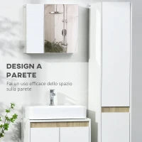 kleankin Armadio a Specchio da Bagno in Truciolato e Vetro con 4 Ripiani Regolabili e Design a Muro, 48x15x45 cm, Bianco