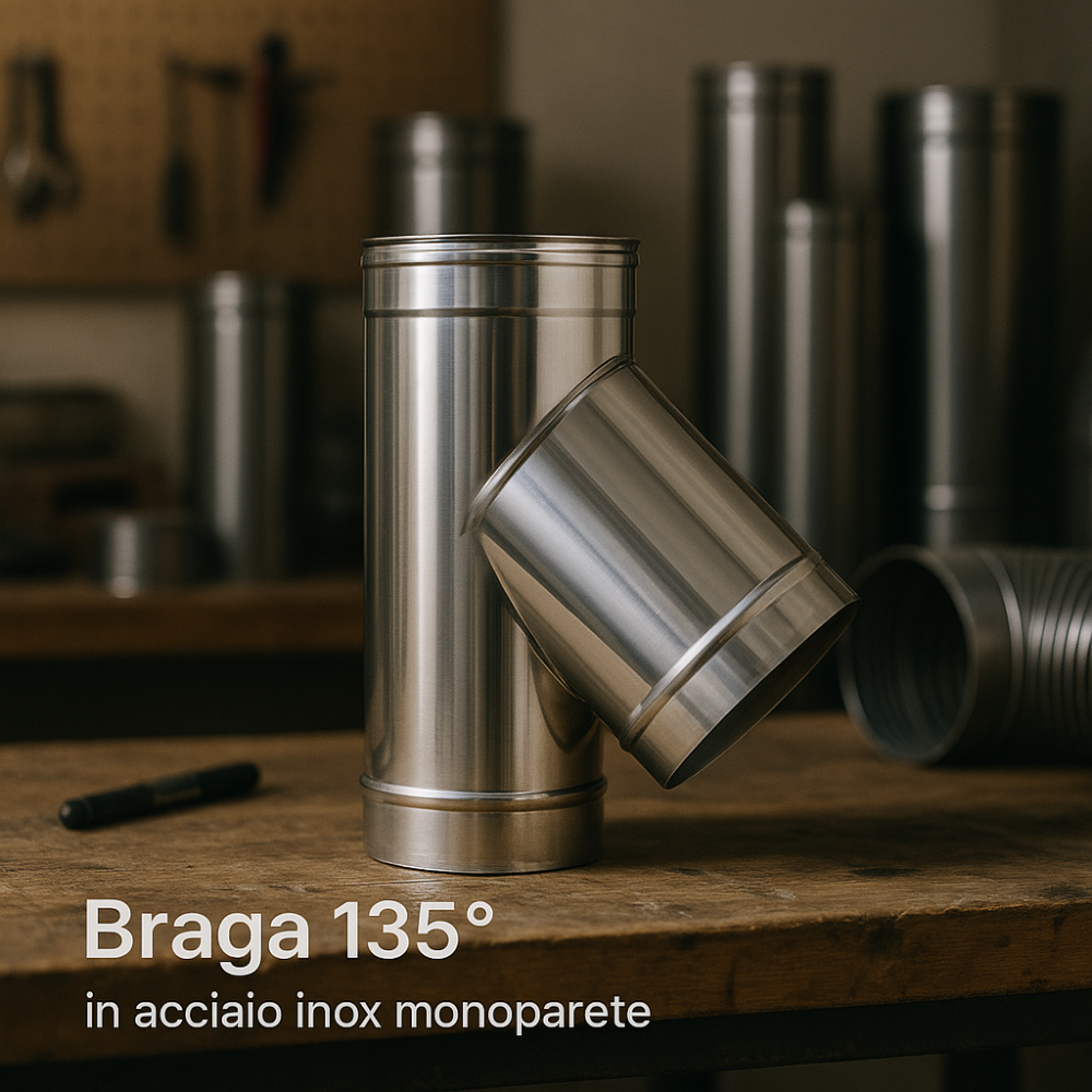 Raccordo braga 135° mono parete metallica spessore 0,5 mm canna fumaria *** misura Ø 180 mm, confezione 1