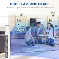 Ventilatore a Torre 50W a 3 Modalità e 3 Velocità con Timer da 12h, in ABS, Ø32x118.2 cm, Bianco