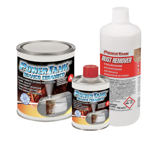 Power Tank Trattamento Serbatoio Moto Auto Bianco Ceramico 50/55 Litri Kit Grande Big 1,3kg per interno Serbatoi 