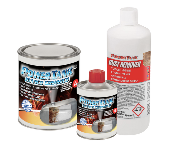 Power Tank Trattamento Serbatoio Moto Auto Bianco Ceramico 50/55 Litri Kit Grande Big 1,3kg per interno Serbatoi 
