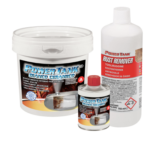 Power Tank Trattamento Serbatoio Moto Auto Bianco Ceramico 100/120 Litri Kit Grande Very Big 2,5 kg per interno Serbatoi