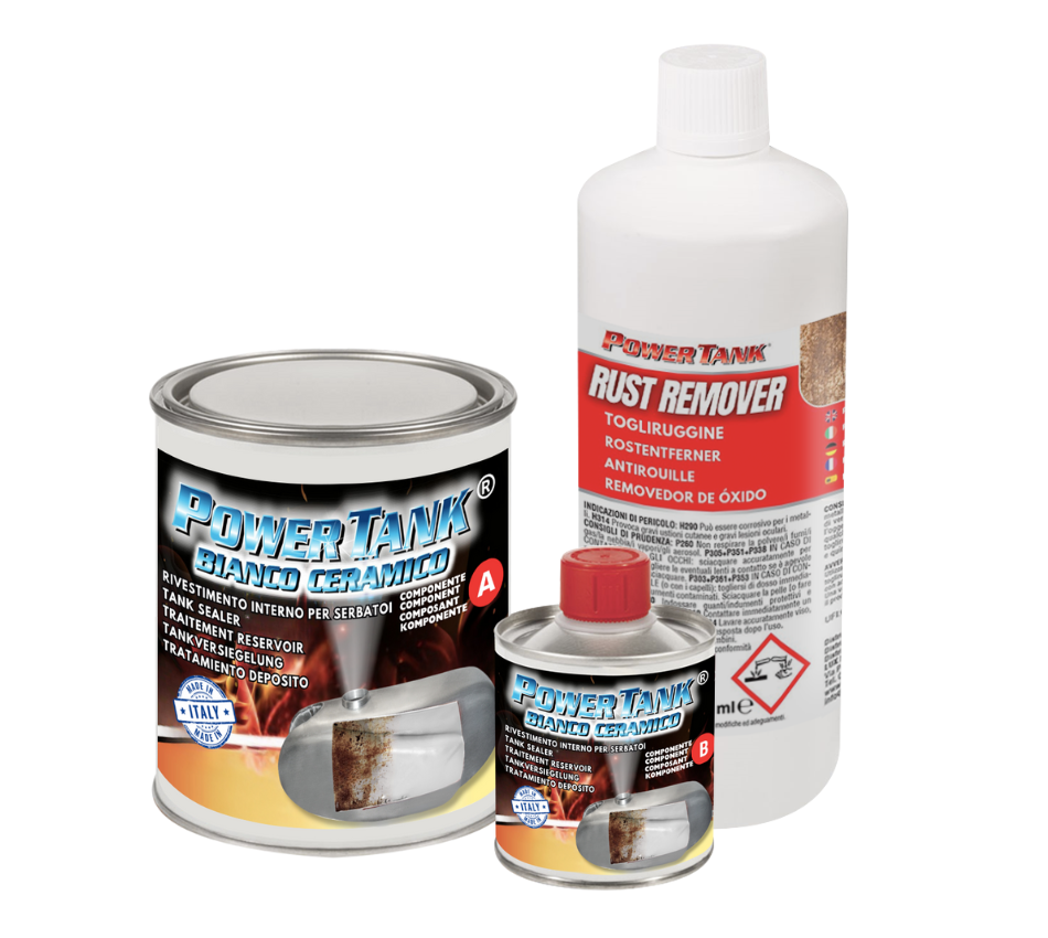 Power Tank Trattamento Serbatoio Moto Bianco Ceramico 20/25 Litri Kit Medio Medium 700 gr per interno Serbatoi