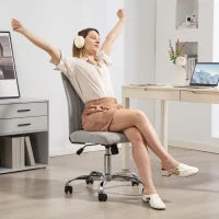 Sedia Ufficio Senza Braccioli con Altezza Regolabile e Seduta Girevole, Rivestimento in Tessuto, Grigio