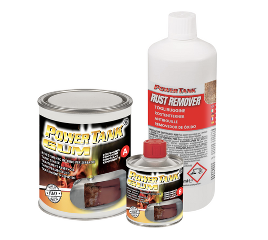 Power Tank GUM Trattamento Serbatoio Moto 20/25 LT Medium 700 gr per interno Serbatoi Elimina Ruggine Arrugginito Moto d'epoca Vespa Ciao Antiruggine