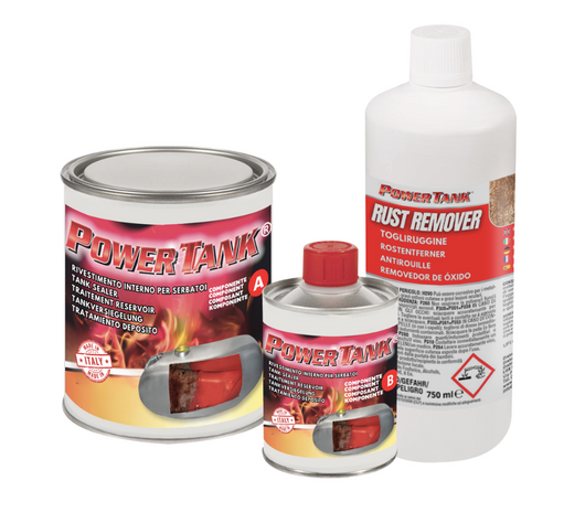 Power Tank Rosso Trattamento Serbatoio Moto 50/50 LT  Big 1,3 Kg per interno Serbatoi Elimina Ruggine Arrugginito Moto Ripara Antiruggine Protegge