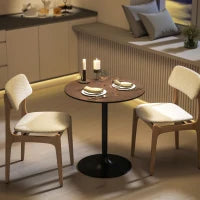 Tavolo da pranzo rotondo 70 cm per 2 persone con piano in legno massello impiallacciato e base in acciaio marrone