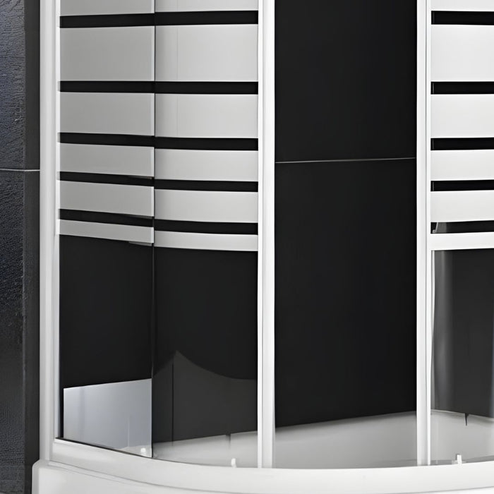 Ogomondo box doccia semicircolare bianco due ante cristallo temprato *** misure 77-79,5x77-79,5xh185 cm serigrafato, ...