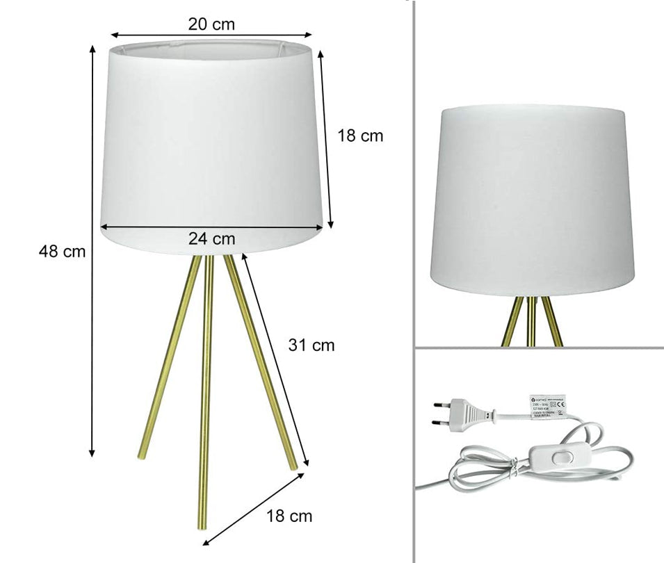 Lampada da tavolo con treppiede in metallo dorato, abat jour mod. Michelle TL22MIPM