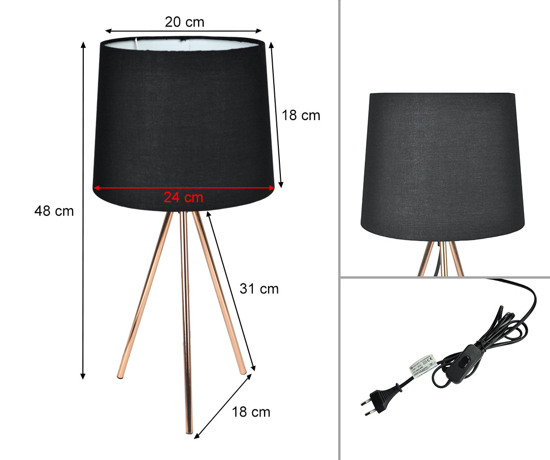 Lampada da tavolo con treppiede in metallo color oro rosa, abat jour mod. Michelle TL23MIPM