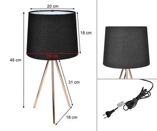 Lampada da tavolo con treppiede in metallo color oro rosa, abat jour mod. Michelle TL23MIPM