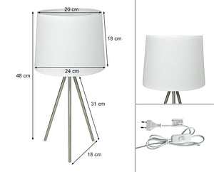 Lampada da tavolo con treppiede in metallo argentato, abat jour mod. Michelle TL24MIPM