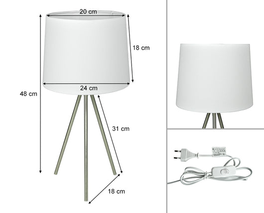 Lampada da tavolo con treppiede in metallo argentato, abat jour mod. Michelle TL24MIPM