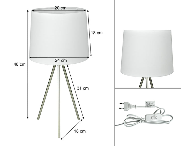 Lampada da tavolo con treppiede in metallo argentato, abat jour mod. Michelle TL24MIPM