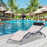 Sdraio da Giardino Reclinabile su 5 Livelli con Cuscino Rimovibile, Alluminio e Texteline, 170x64x82cm, Beige