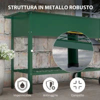 Fioriera da Esterno con Mensola Inferiore Portautensili, in Metallo, 109x44x80 cm, Verde