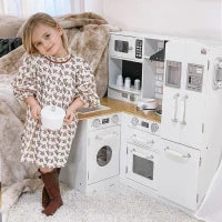 Cucina Giocattolo in Legno per Bambini 3-6 Anni con 14 Accessori, Forno e Lavandino, 82x65x87 cm, Bianco