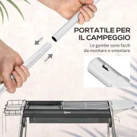 Barbecue a Carbonella con Griglia e Piastra di Cottura, Cestino e Ripiani, 107x63x75cm, Nero