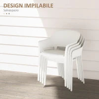 Set 4 Sedie da Giardino in Plastica Impilabili con Braccioli e Schienale Alto in PP, Bianco