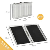 Rampa per Sedia a Rotelle Pieghevole con Guide Laterali, in Lega di Alluminio, 61x72 cm, Argento e Nero