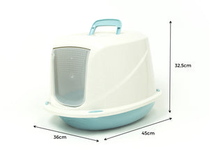 Lettiera Toilette Per Gatti Con Coperchio e Sportello 45x36x32,5cm Mod 700098 Azzurro