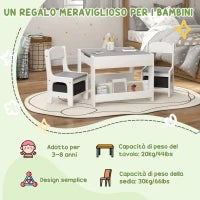 Set Tavolino per Bambini e 2 Sedie, Piano del Tavolo 3 in 1 con Lavagna e Contenitori, Grigio