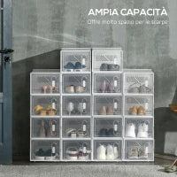 Mobile Scarpiera Rettangolare in Plastica PP, 18 Box 25x35x19 cm per Scarpe max 43 EU, Vestiti e Libri