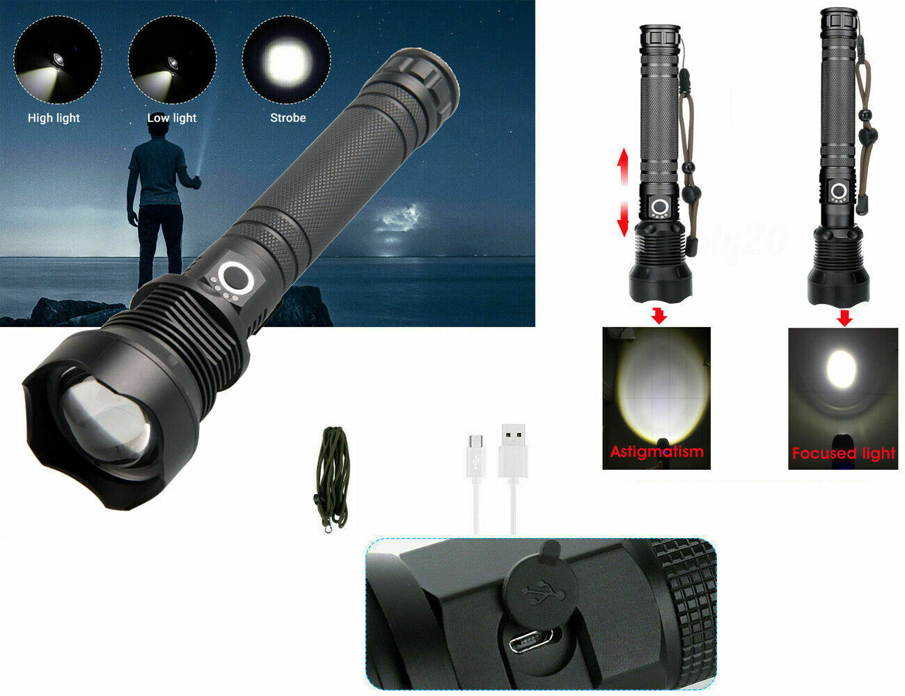TORCIA TATTICA/MILITARE LED CREE T6 RICARICABILE ZOOM DOPPIA BATTERIA A89-P70