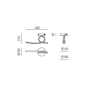 Applique da parete moderna led Tosca in alluminio bianco satinato 15W 840lm luce calda 3000K, diffusore opale, IP20, design curvo
