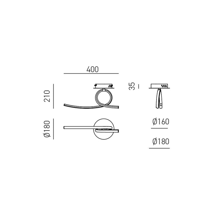 Applique da parete moderna led Tosca in alluminio bianco satinato 15W 840lm luce calda 3000K, diffusore opale, IP20, design curvo