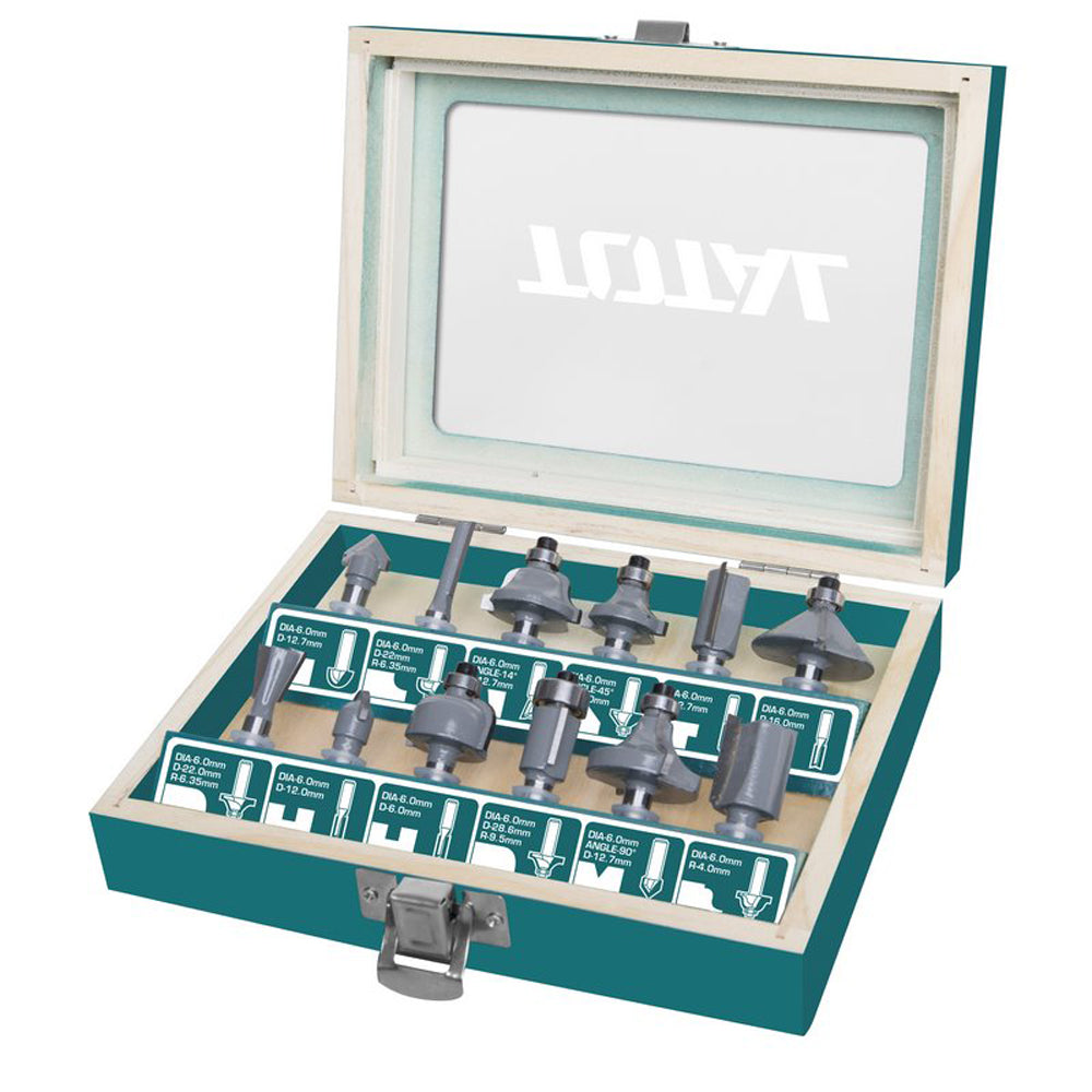 SET 12PZ FRESE PER FRESATRICHE DIAMETRO STELO 6mm ACCESSORI TOTAL TOTTACSR0121