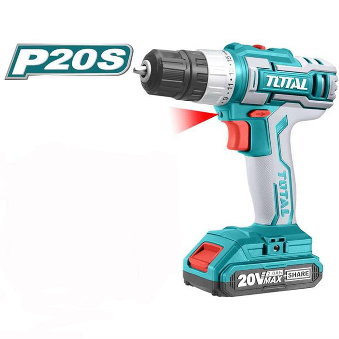 TRAPANO AVVITATORE + AVVITATORE A MASSA BATTENTE 1/2"+ 2 BATTERIE LITIO 20V+ACCESSORI TOTAL TOTTCKLI2007