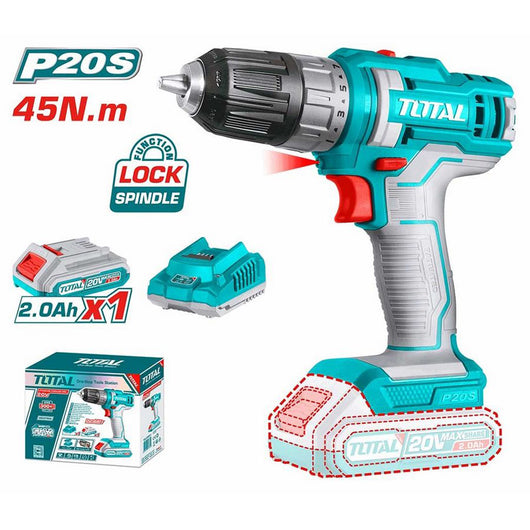 TRAPANO AVVITATORE A PERCUSSIONE + BATTERIA A LITIO 20V 2.0Ah + CARICATORE TOTAL