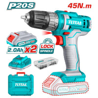 TRAPANO AVVITATORE A BATTERIA 20V 45Nm + 2 BATTERIE 2Ah + 47 ACCESSORI TOTAL