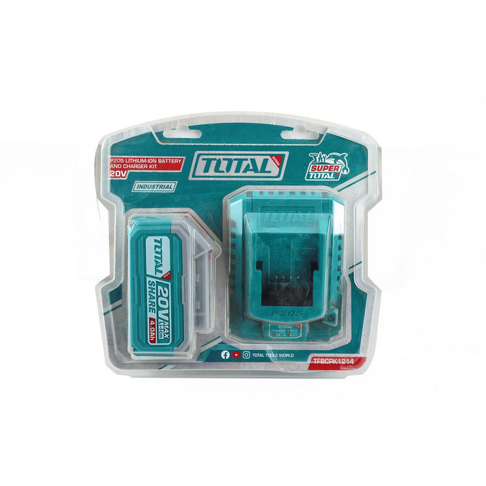 KIT SET 1PZ BATTERIA 20V 4Ah + CARICABATTERIE RAPIDO P20S IONI AL LITIO TOTAL