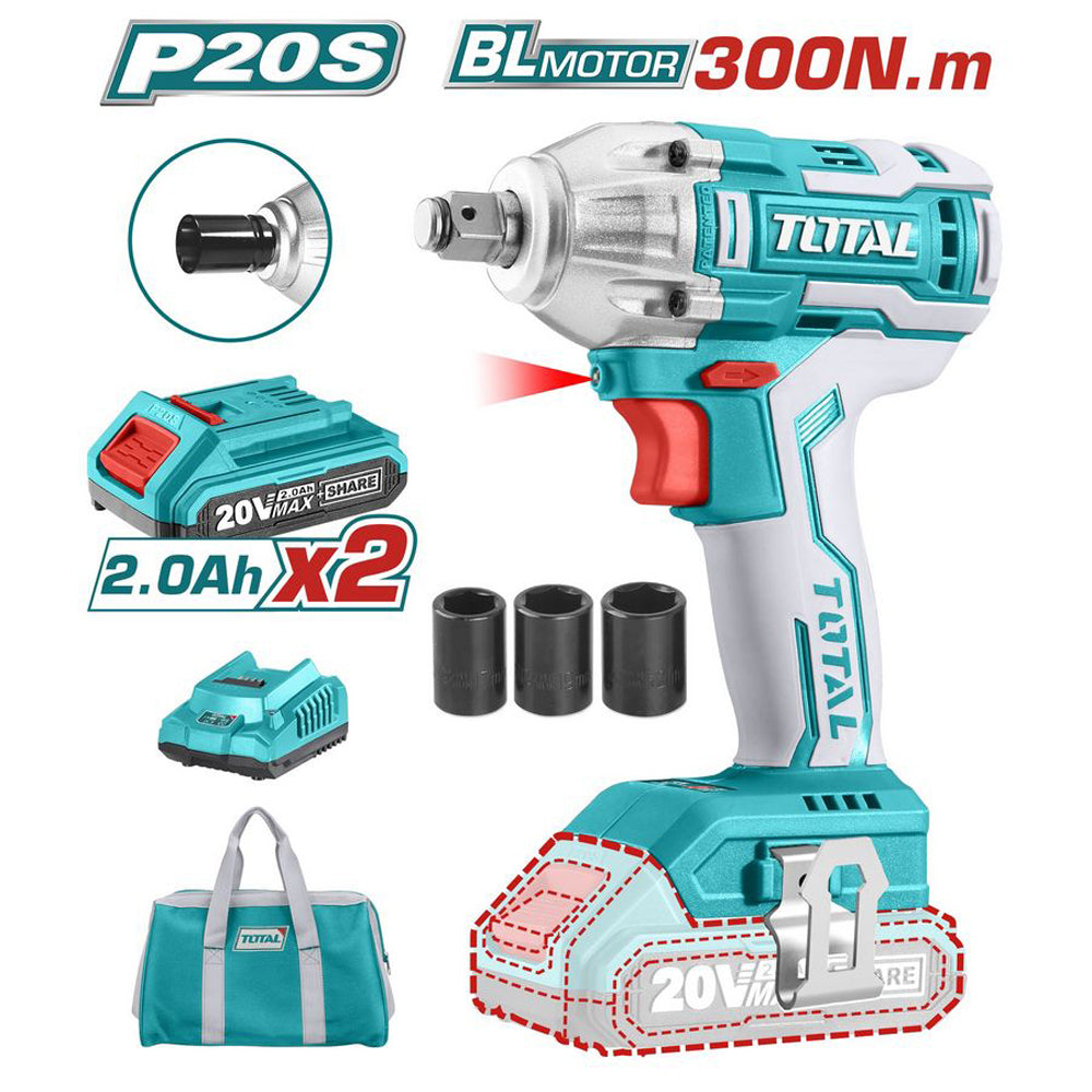 AVVITATORE A IMPULSI A BATTERIA 20V ATTACCO 1/2" 2BATTERIE RICARICABILI TOTAL TOTTIWLI2001