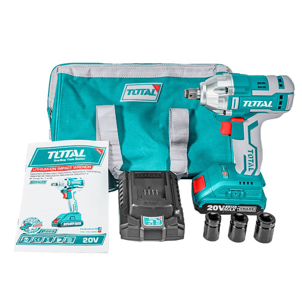 AVVITATORE A IMPULSI A BATTERIA 20V ATTACCO 1/2" 2BATTERIE RICARICABILI TOTAL TOTTIWLI2001