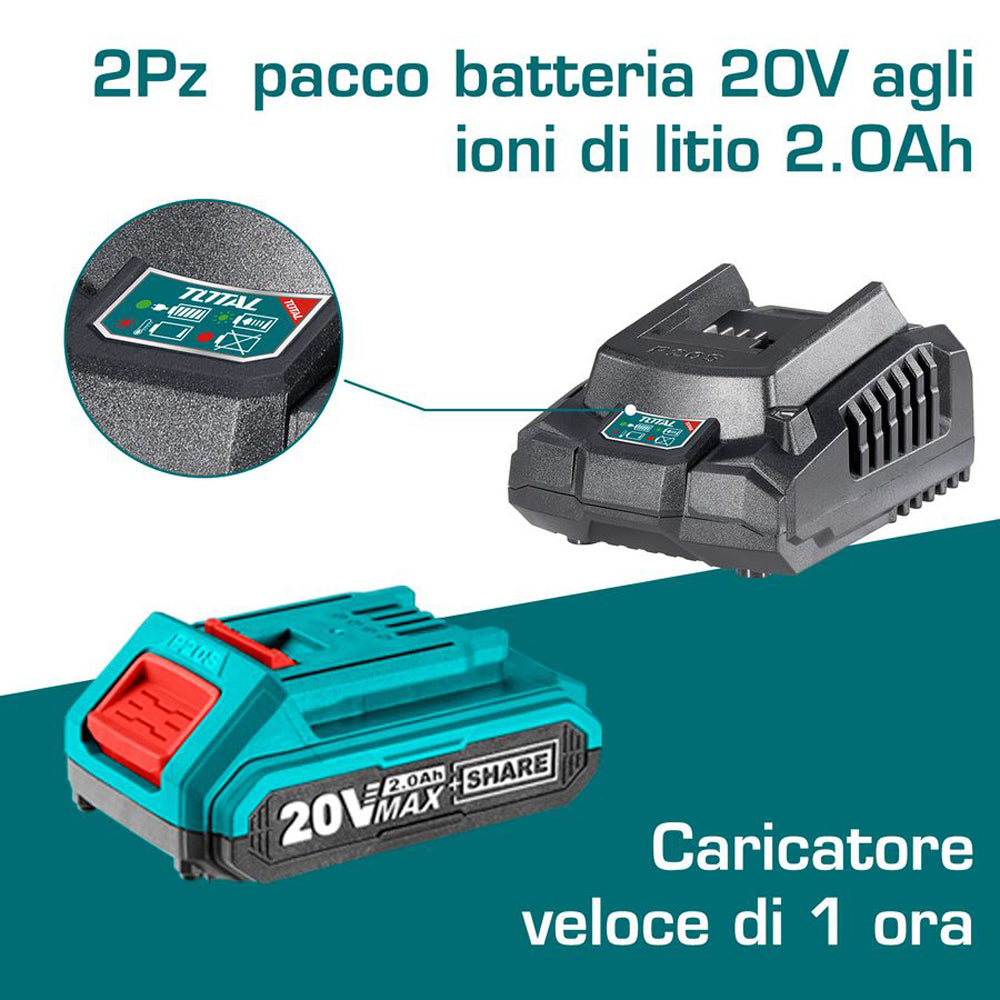 AVVITATORE A IMPULSI A BATTERIA 20V ATTACCO 1/2" 2BATTERIE RICARICABILI TOTAL TOTTIWLI2001