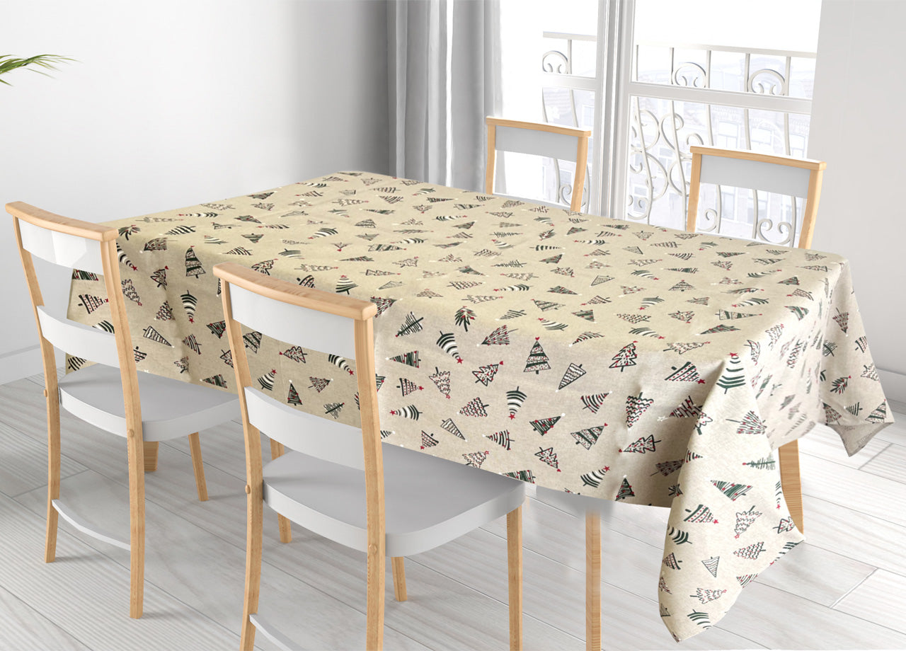 Tovaglia Natalizia Salotto/Cucina Tessuto Miros Made In Italy Disegno Alberelli Natale - 140x140 - Alberelli