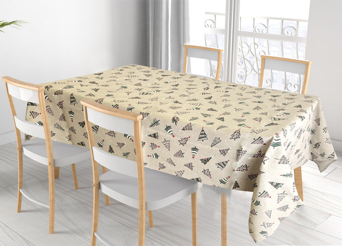 Tovaglia Natalizia Salotto/Cucina Tessuto Miros Made In Italy Disegno Alberelli Natale - 140x140 - Alberelli