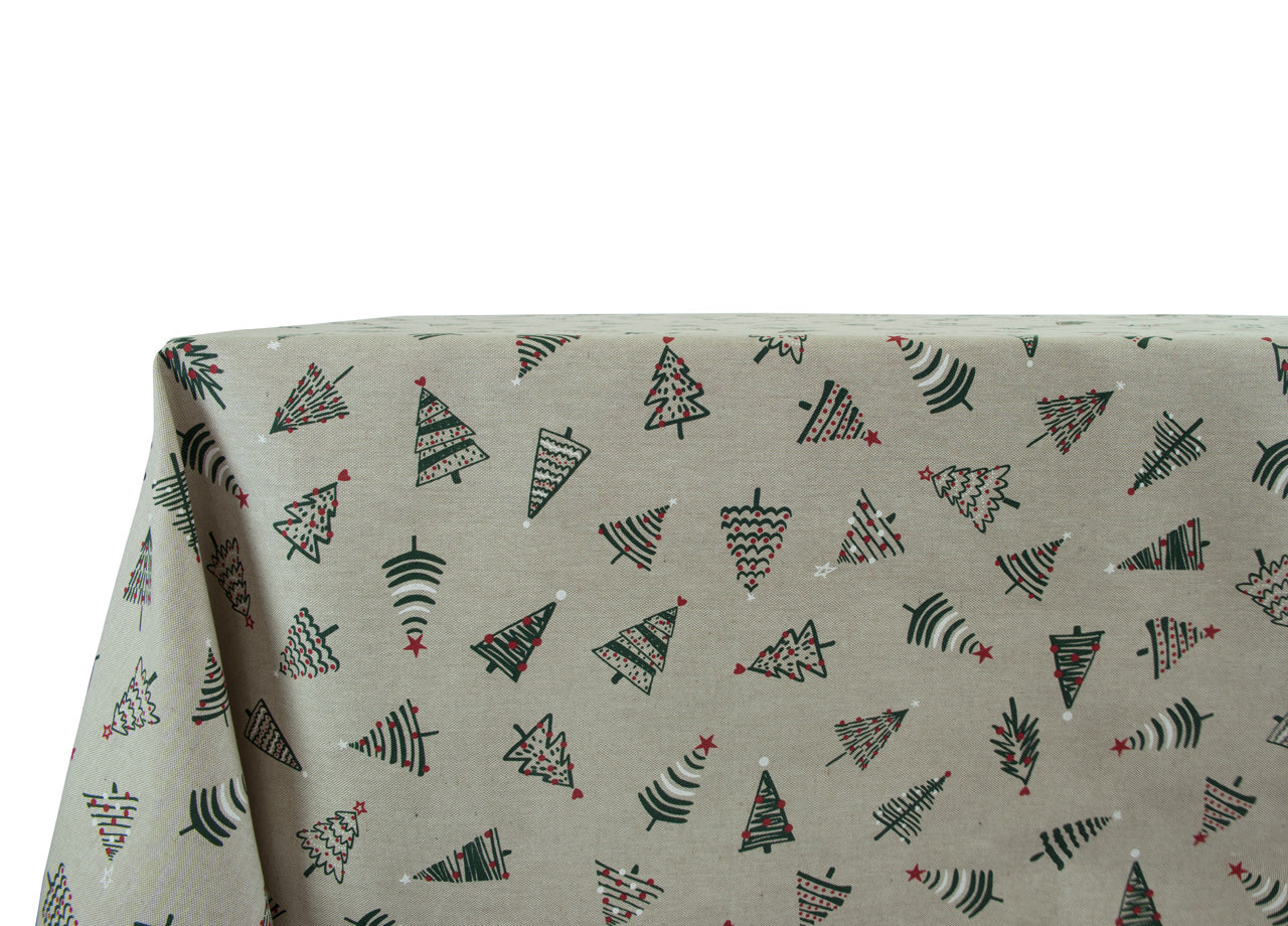 Tovaglia Natalizia Salotto/Cucina Tessuto Miros Made In Italy Disegno Alberelli Natale - 140x140 - Alberelli