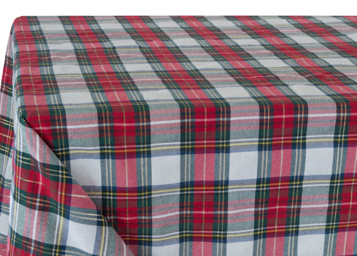 Tovaglia Cucina Soggiorno Misto Cotone Fantasia Tinto In Filo Con Lurex Mod. Natalina Scozzese - 140x240cm - Panna