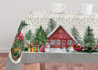 Tovaglia Natale Digitale Centrotavola Runner Natalizio 100% Cotone Villaggio Natale SV - 140x190 - Villaggio Natale