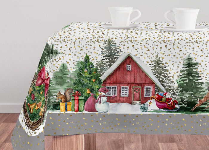 Tovaglia Natale Digitale Centrotavola Runner Natalizio 100% Cotone Villaggio Natale SV - 140x190 - Villaggio Natale