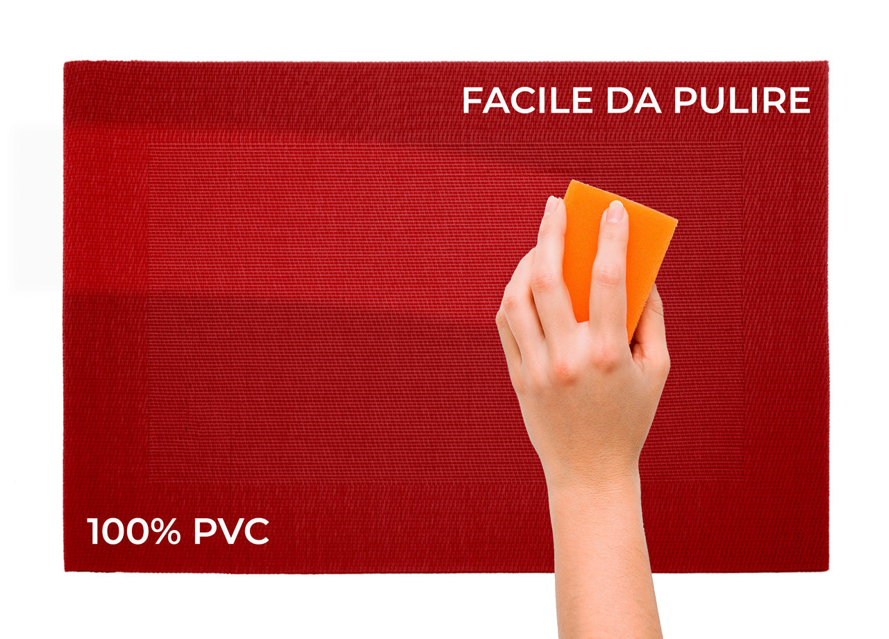 Set Tovagliette Americane Cucina Antiscivolo In Tinta Unita Lavabili - Set 4 - Bordeaux