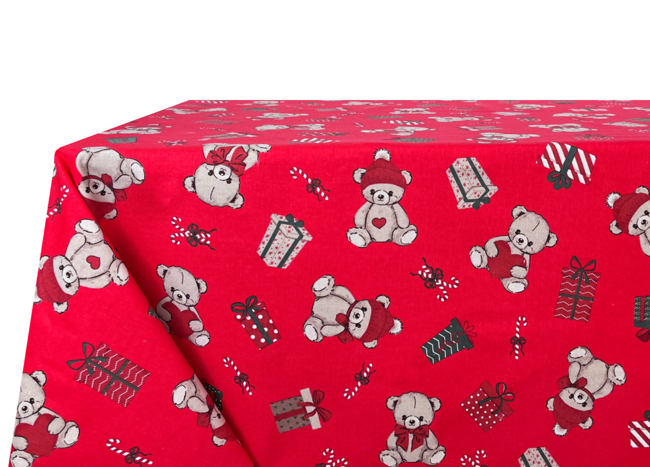 Tovaglia Natalizia Cucina Soggiorno In 100% Cotone Disegno Bears RP - 140x140 - Bears