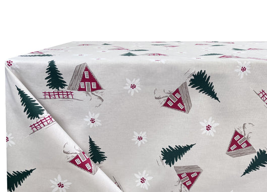Tovaglia Natalizia Cucina Soggiorno In 100% Cotone Disegno Chalet RP - 140x300 - Chalet