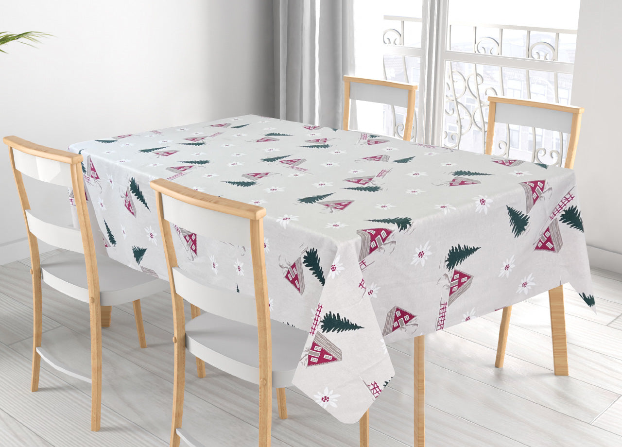 Tovaglia Natalizia Cucina Soggiorno In 100% Cotone Disegno Chalet RP - 90x90 - Chalet